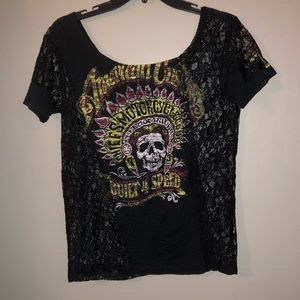 Affliction asymmetrical lace shirt
